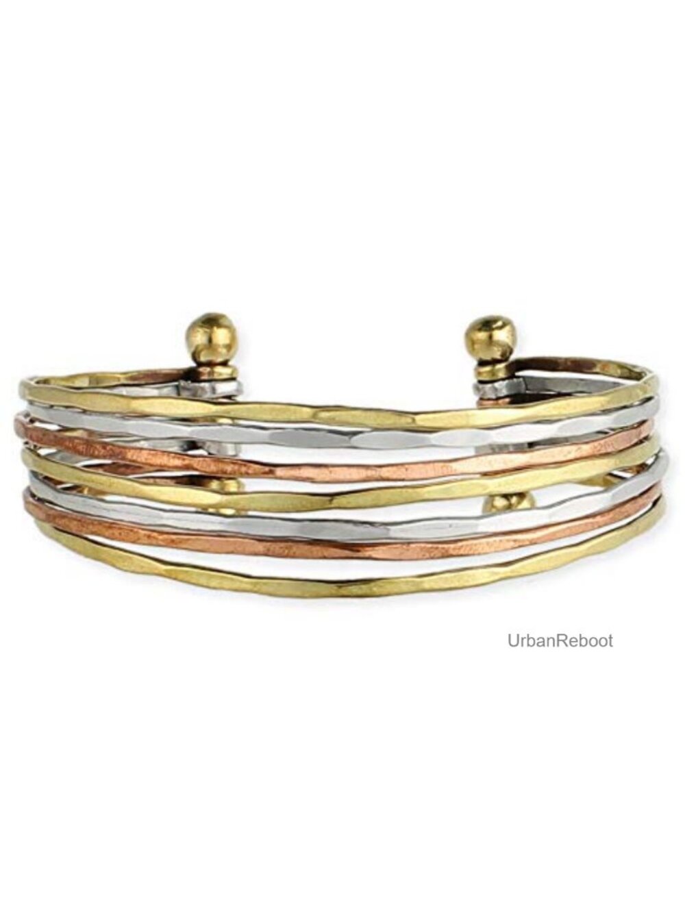 Hammered Metal Cuff Bracelet Mixed Metals Fits Small to Large One Inch Wide